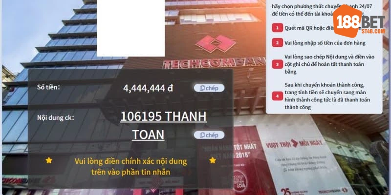 Cách nạp tiền 188BET bằng QR pay